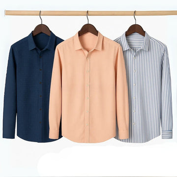 Office Essentials: 3-Pack Premium Cotton Formal Shirts – Tailored Fit, Full Sleeves & Pockets (FS-37 )