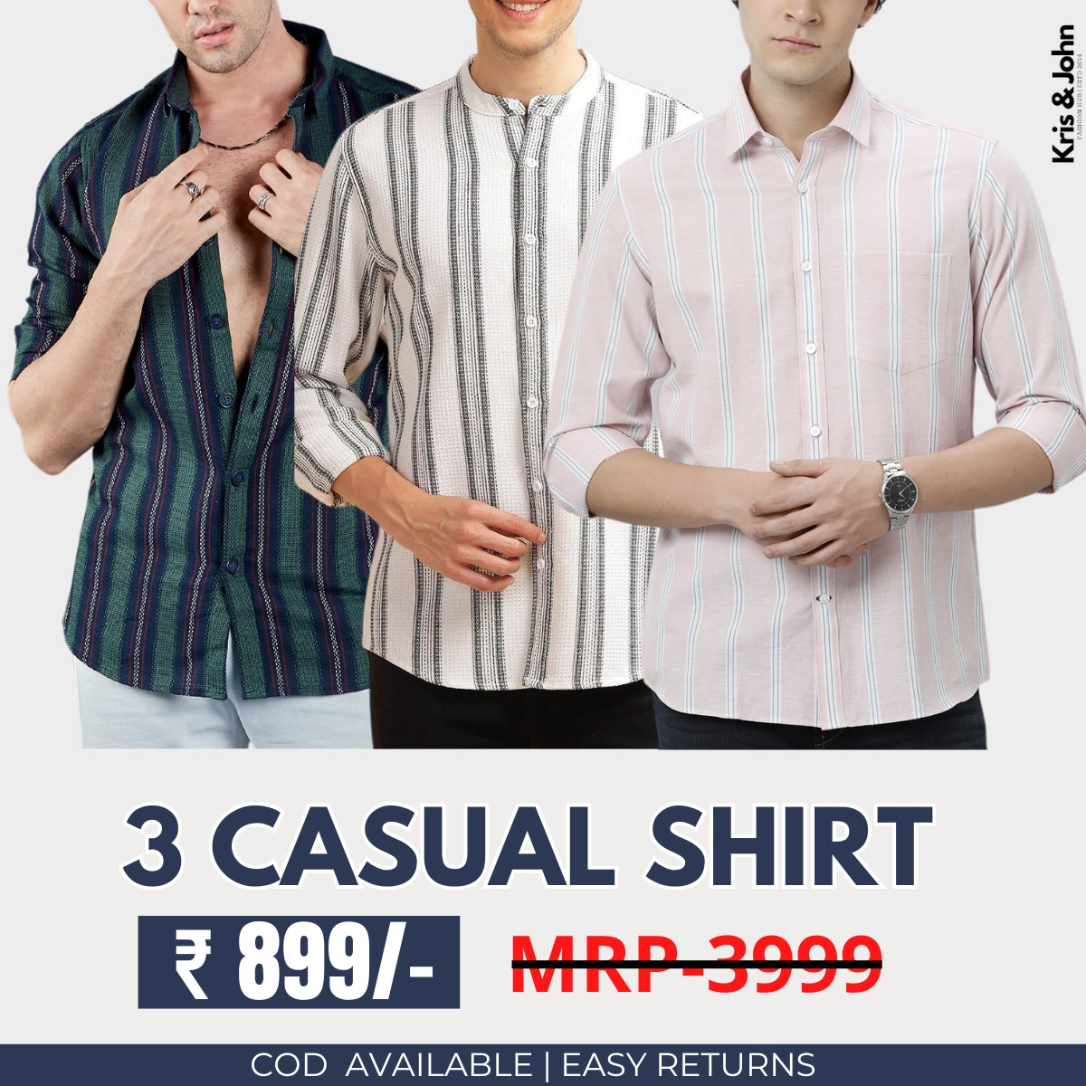 Triple the Style: Men's Cotton Casual Shirts - Pack of 3