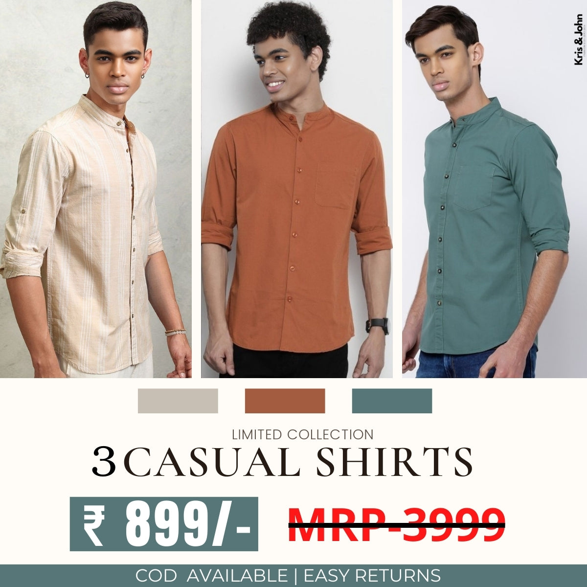 Stylish Branded Casual Shirts with Full Sleeves and Chinese Collar