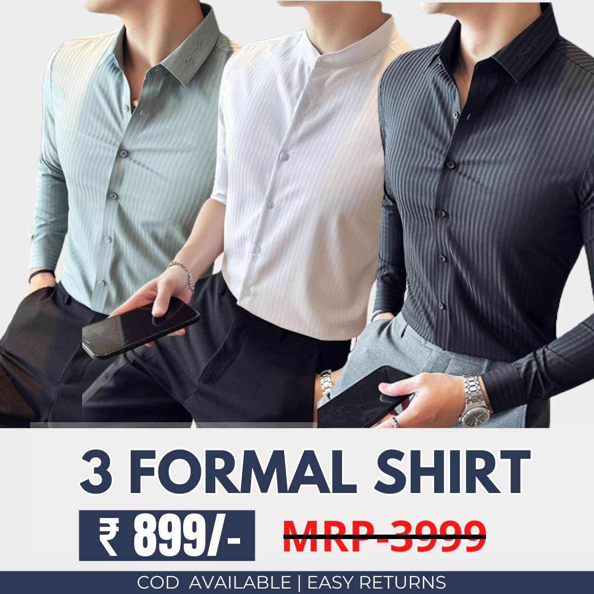 3 Cotton Formal Shirts with Full Sleeves