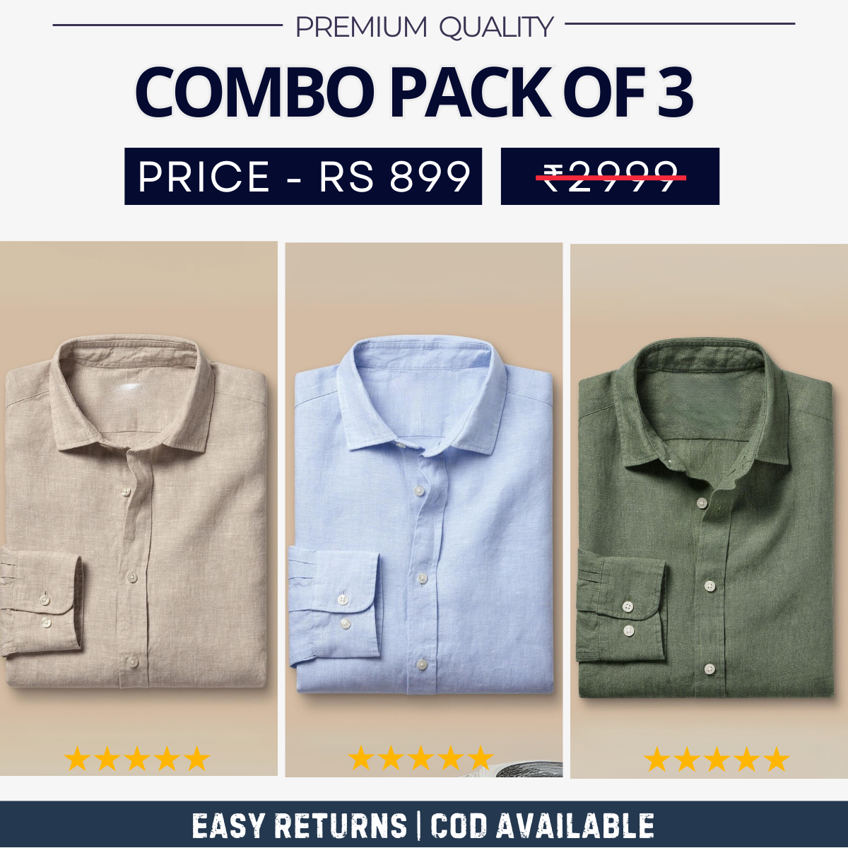 Combo Pack of 3 Men's Formal Shirts - Stylish & Versatile Collection