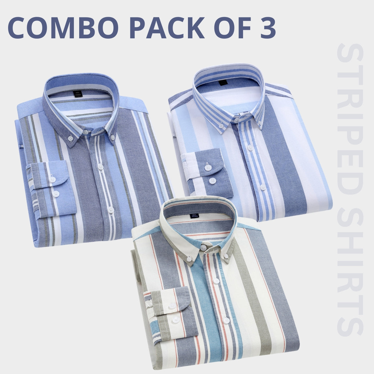 Premium Full Sleeves Striped Shirt 100% High Quality Combo Pack Of 3