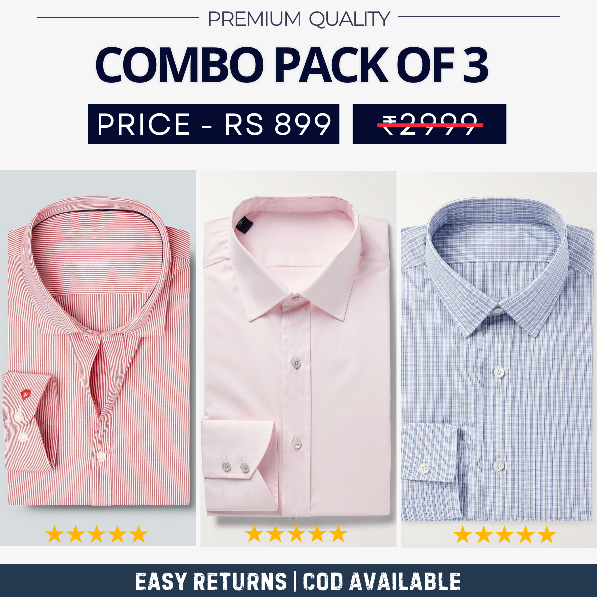 Combo Pack of 3 Men's Formal Shirts - Stylish & Versatile Collection