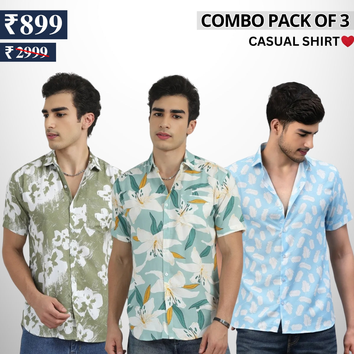 Pack Of 3 Trendy Half Sleeve Shirts - Men's Casual Wear