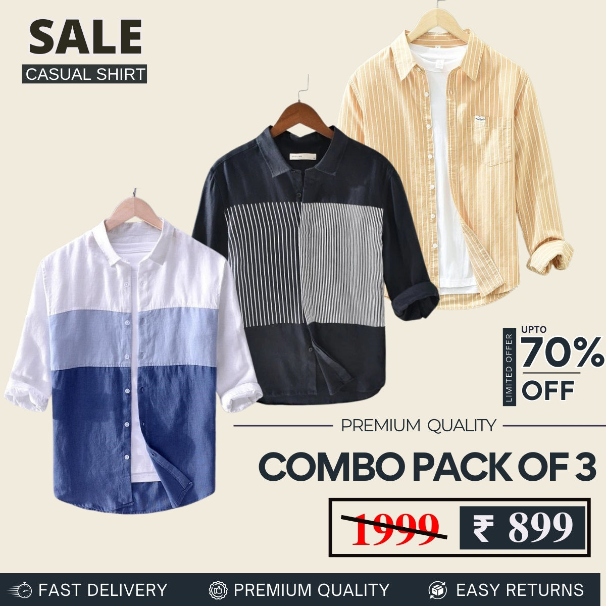 Combo Pack 3 Sets of Men's Casual Cotton Shirt -C12