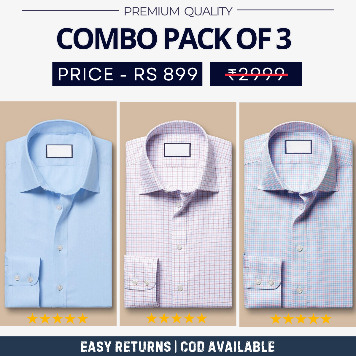 Combo Pack of 3 Men's Formal Shirts - Stylish & Versatile Collection