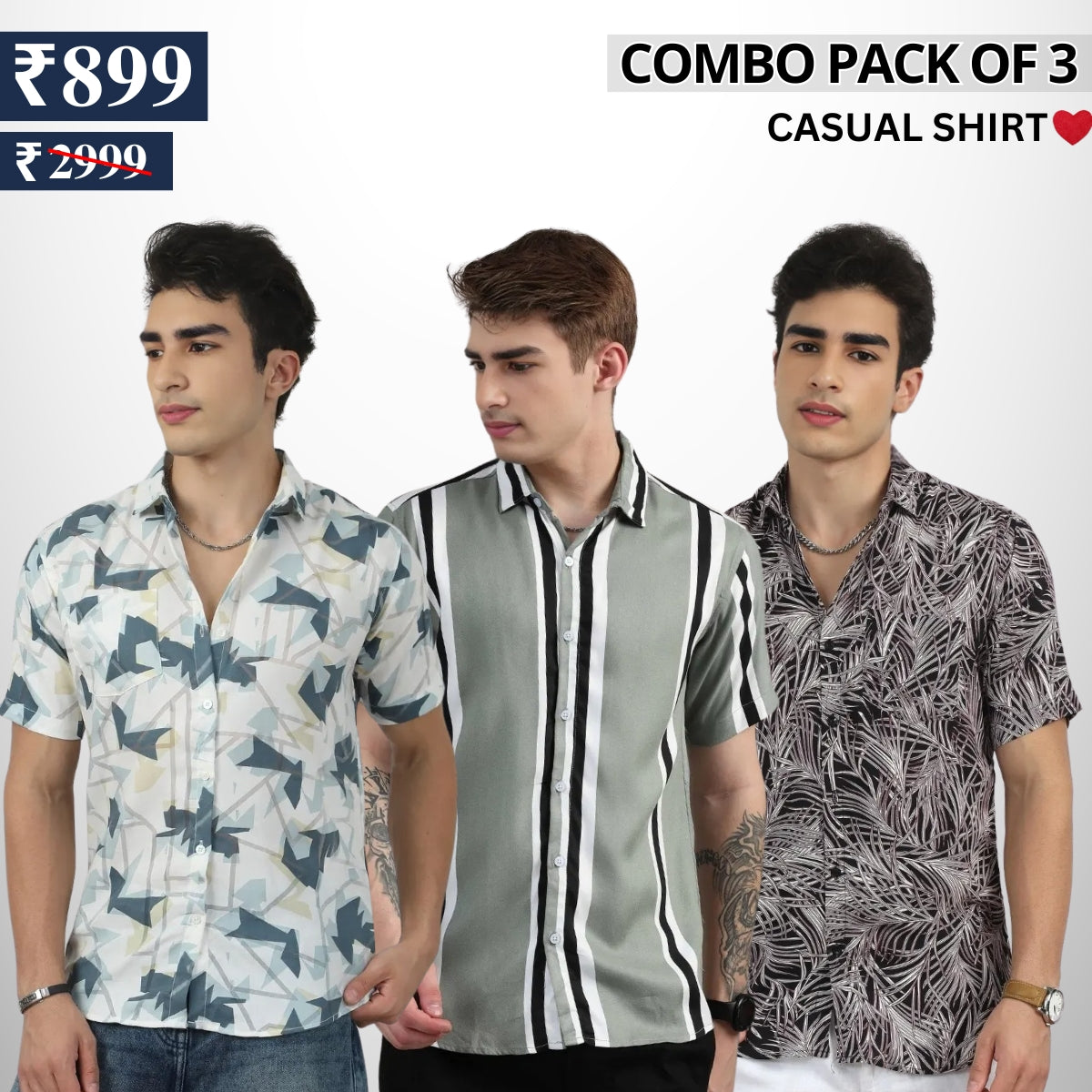 Pack Of 3 Trendy Half Sleeve Shirts - Men's Casual Wear