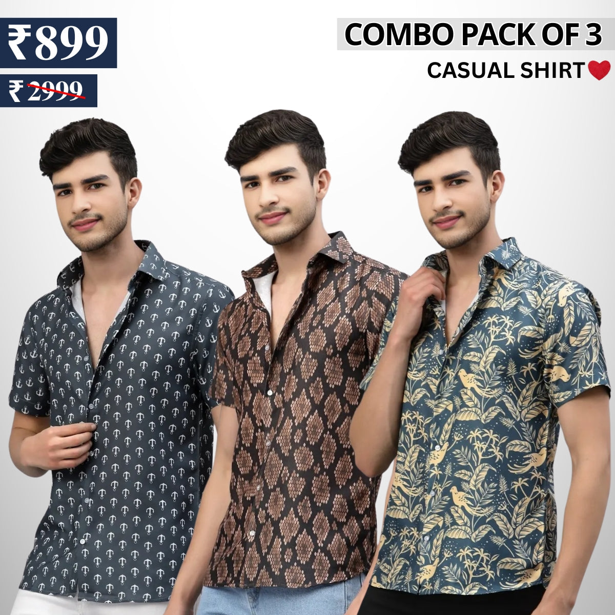 Pack Of 3 Trendy Half Sleeve Shirts - Men's Casual Wear