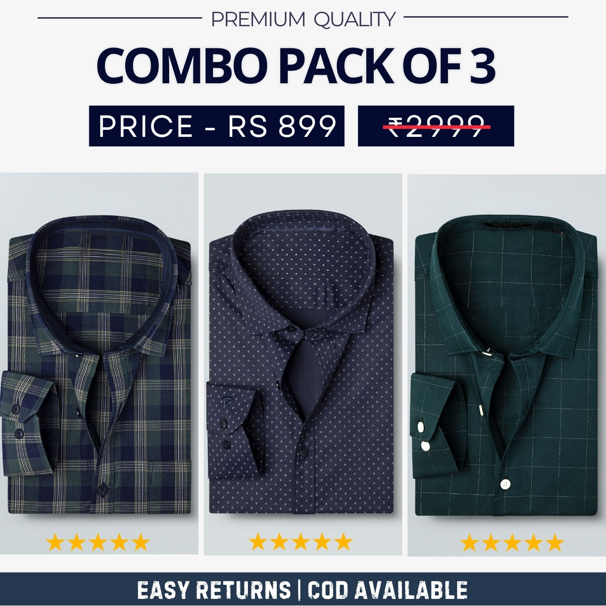 Combo Pack of 3 Men's Formal Shirts - Stylish & Versatile Collection