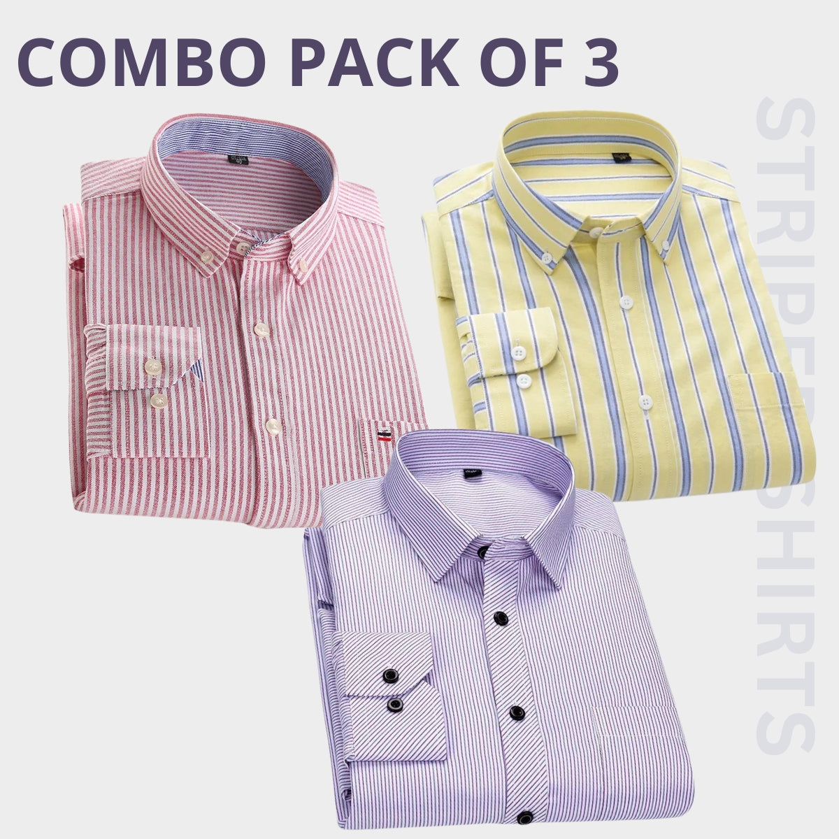 Premium Full Sleeves Striped Shirt 100% High Quality Combo Pack Of 3