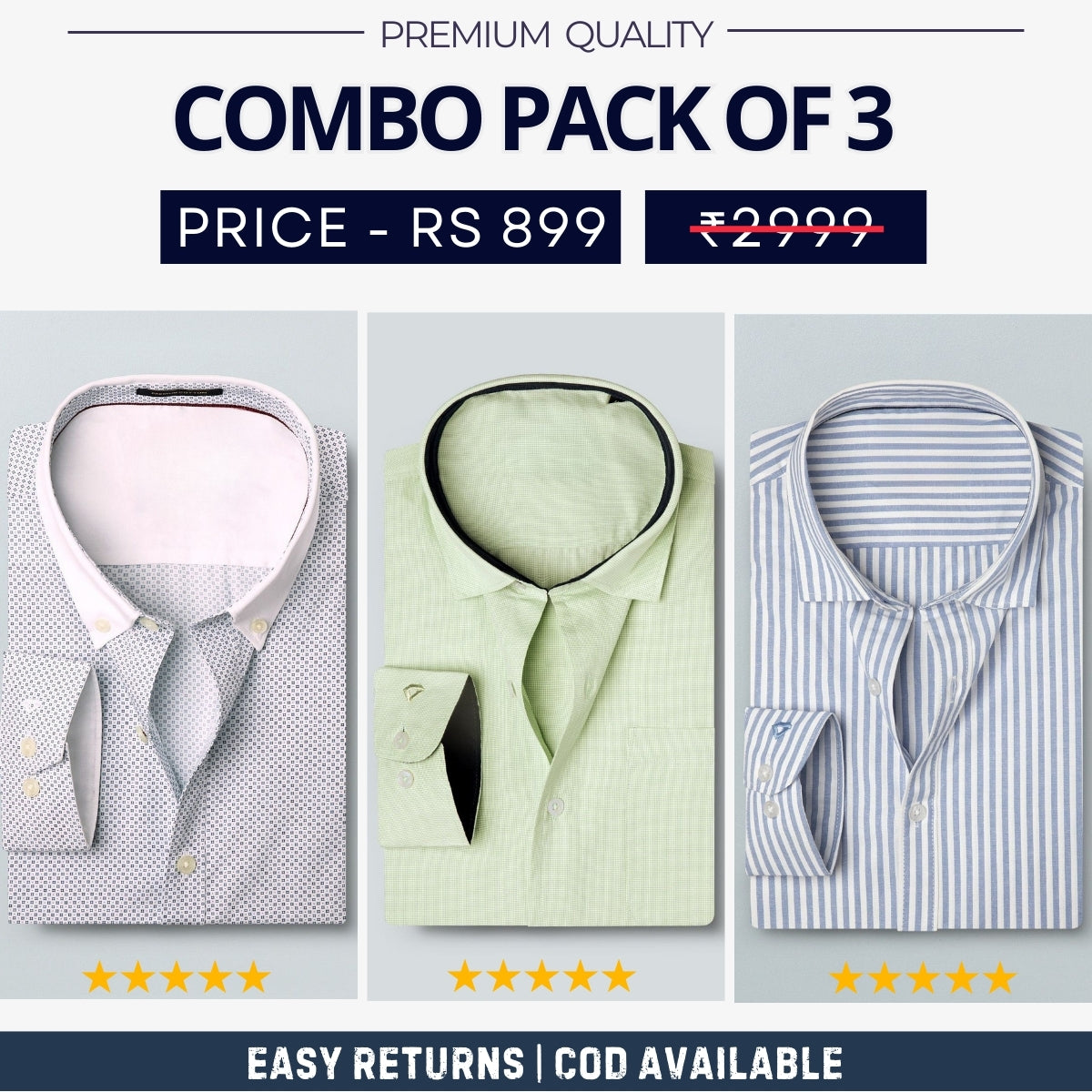 Combo Pack of 3 Men's Formal Shirts - Stylish & Versatile Collection