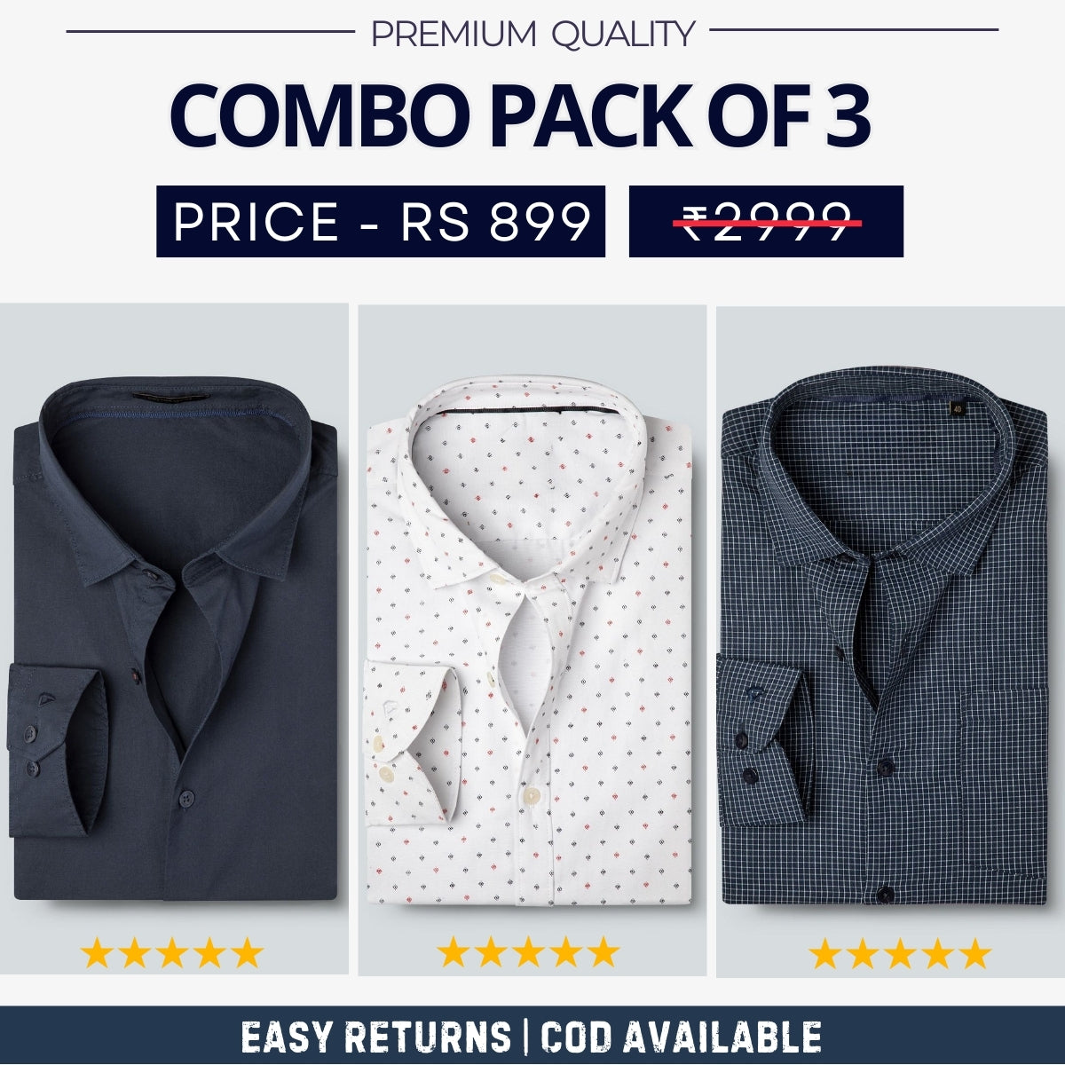 Combo Pack of 3 Men's Formal Shirts - Stylish & Versatile Collection