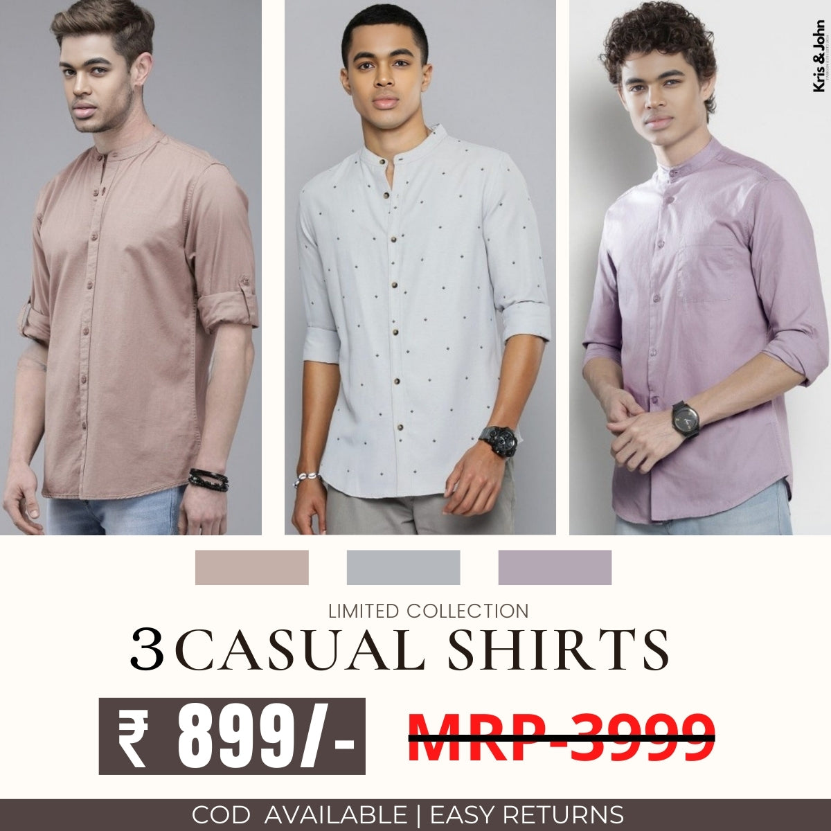 Stylish Branded Casual Shirts with Full Sleeves and Chinese Collar