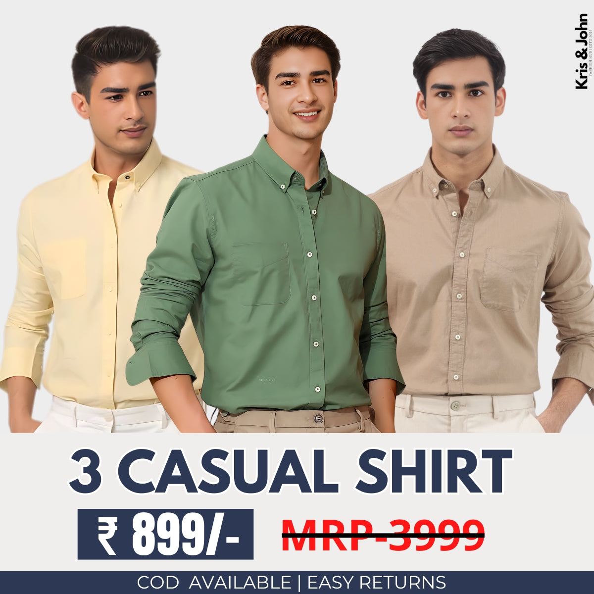 Triple the Style: Men's Cotton Casual Shirts - Pack of 3