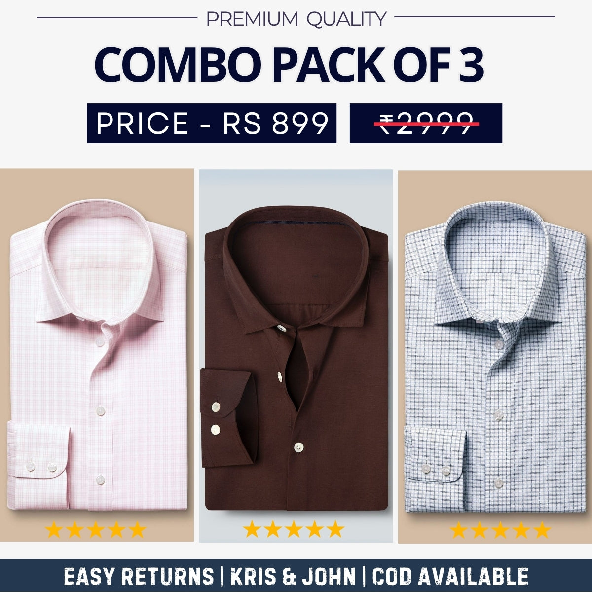Combo Pack of 3 Men’s Formal Shirts – Stylish & Versatile Collection (Half & Full Sleeves, With/Without Pockets) (FS-79)
