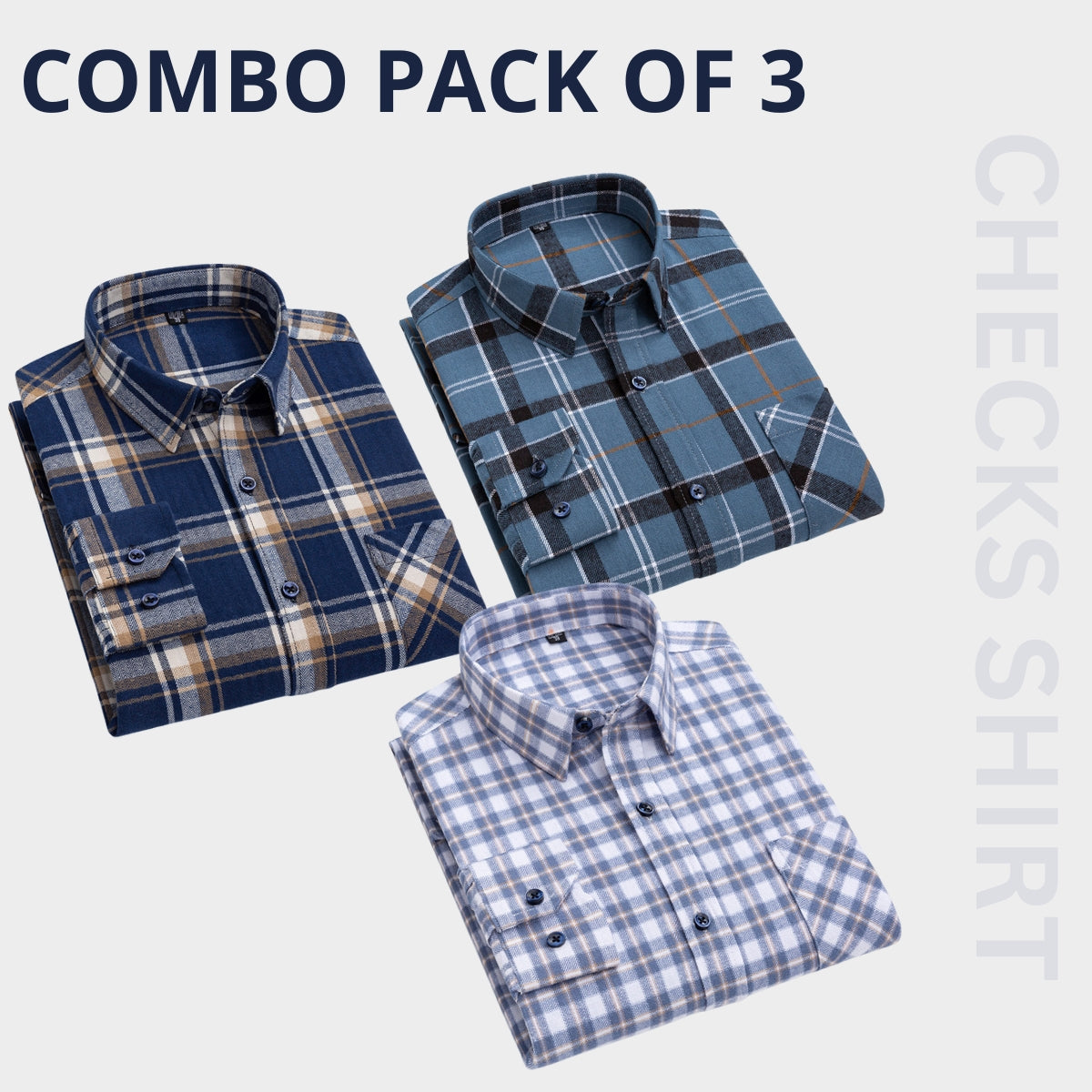 100 % Cotton Full Sleeves Men's Premium Shirts- Pack of 3