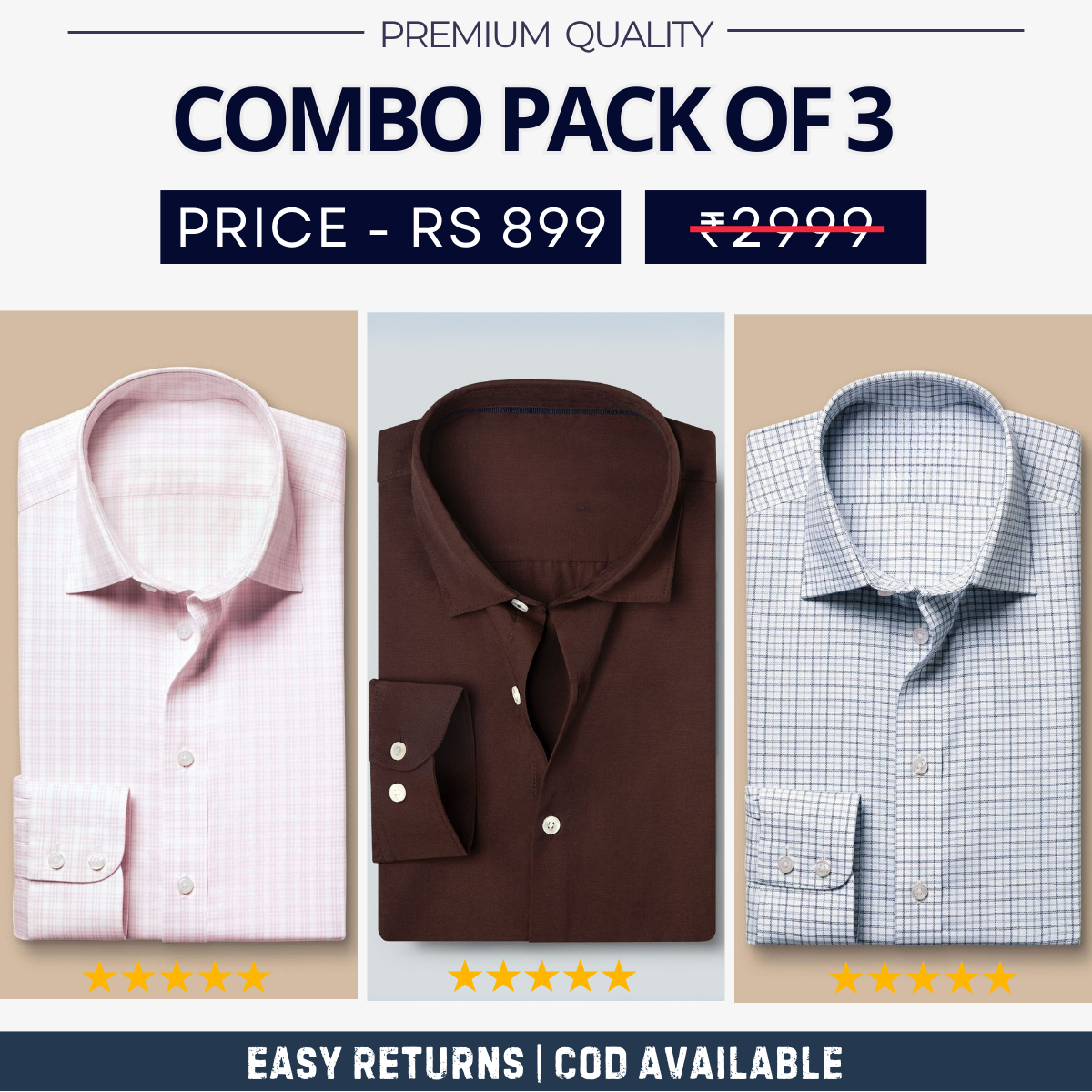 Combo Pack of 3 Men's Formal Shirts - Stylish & Versatile Collection