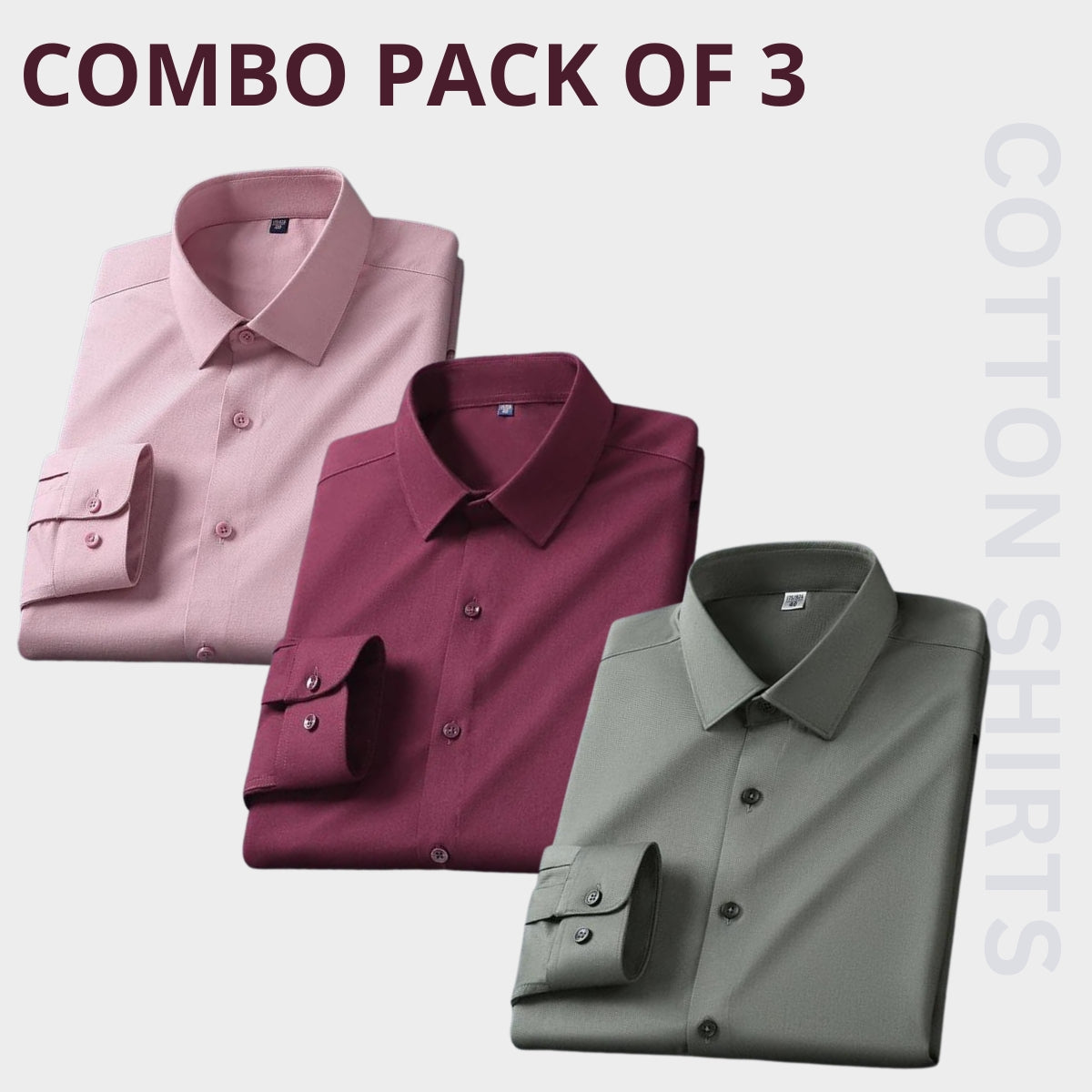 Plain Cotton Full Sleeves Men's Premium Shirts- Pack of 3