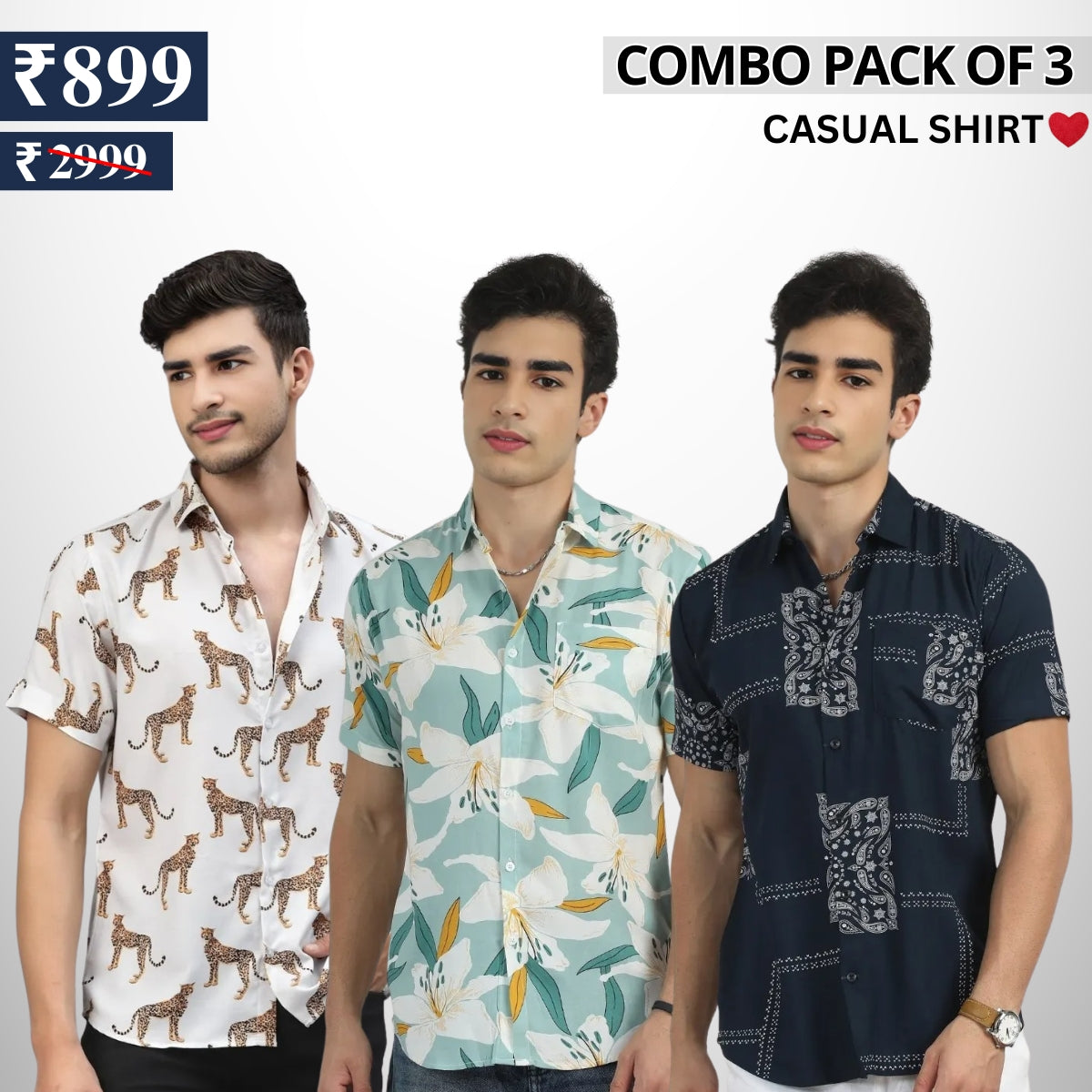 Pack Of 3 Trendy Half Sleeve Shirts - Men's Casual Wear