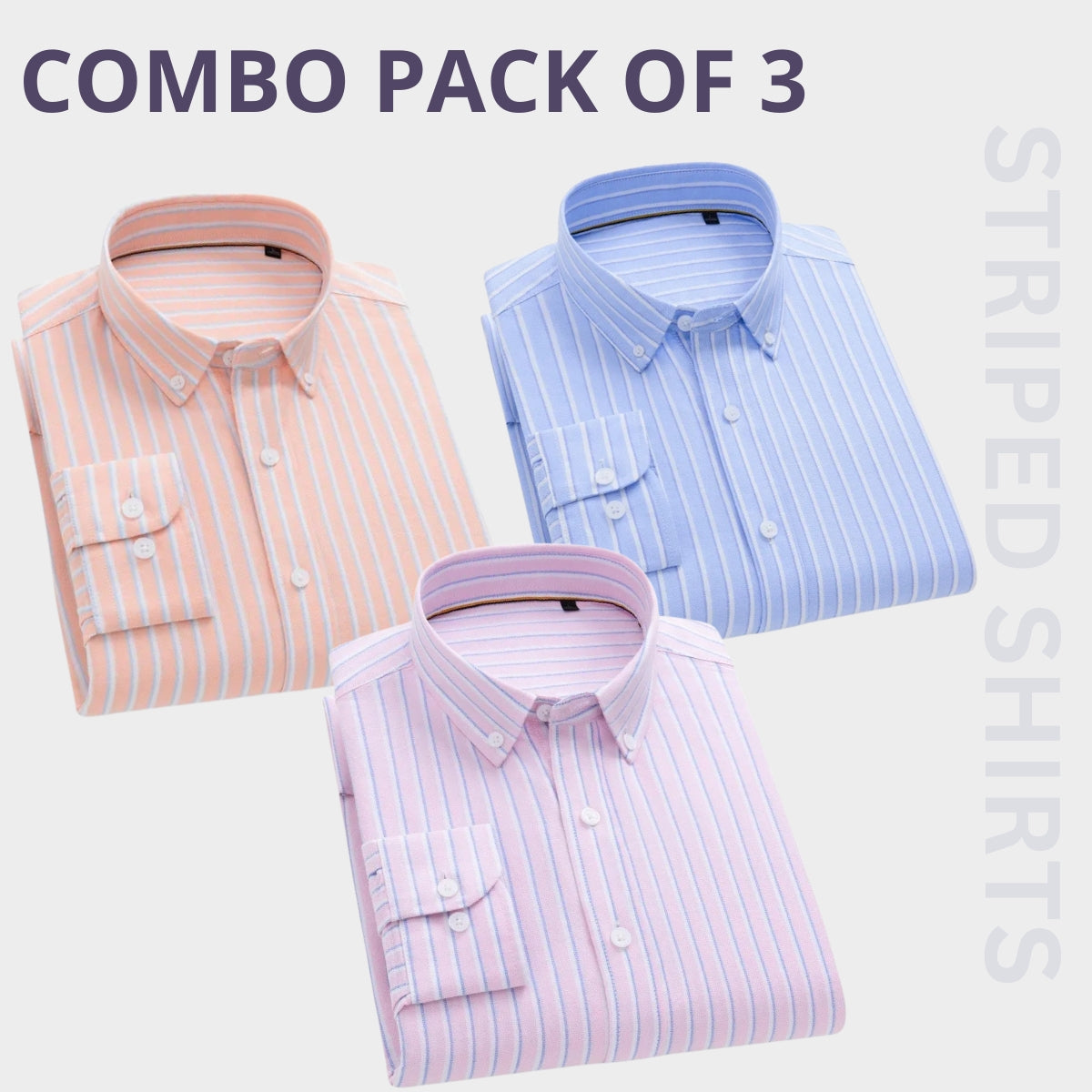 Premium Full Sleeves Striped Shirt 100% High Quality Combo Pack Of 3