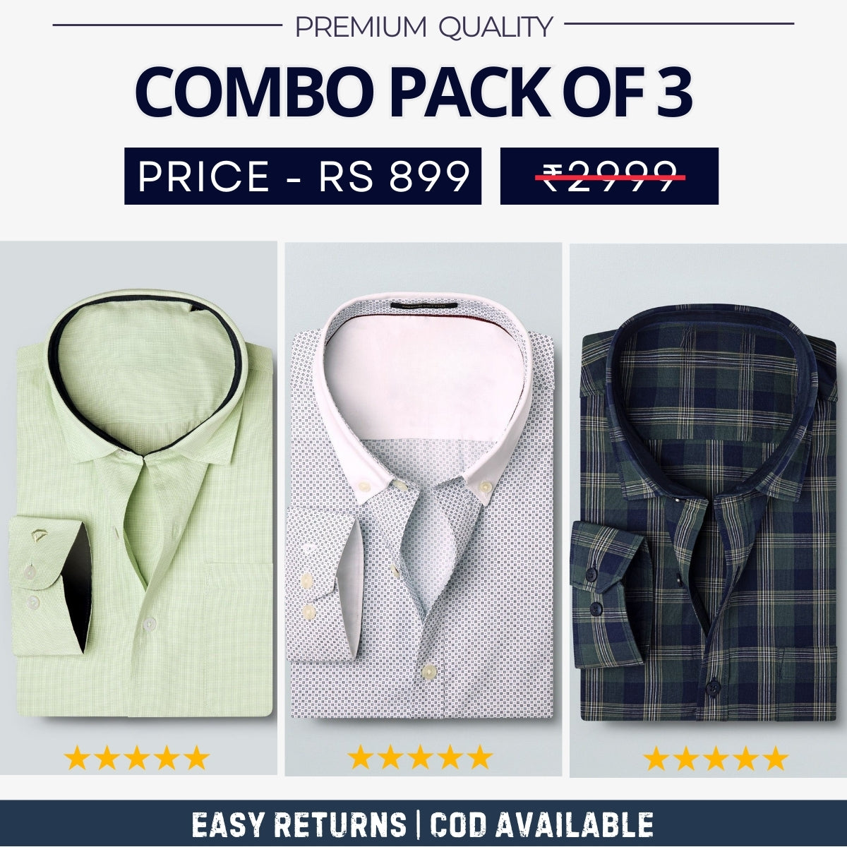 Combo Pack of 3 Men's Formal Shirts - Stylish & Versatile Collection