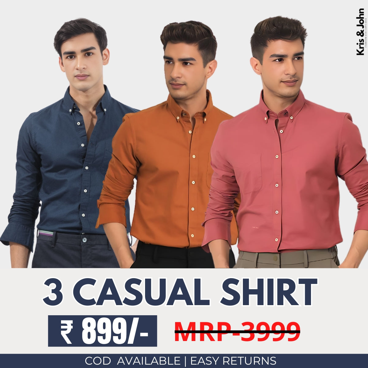 Triple the Style: Men's Cotton Casual Shirts - Pack of 3