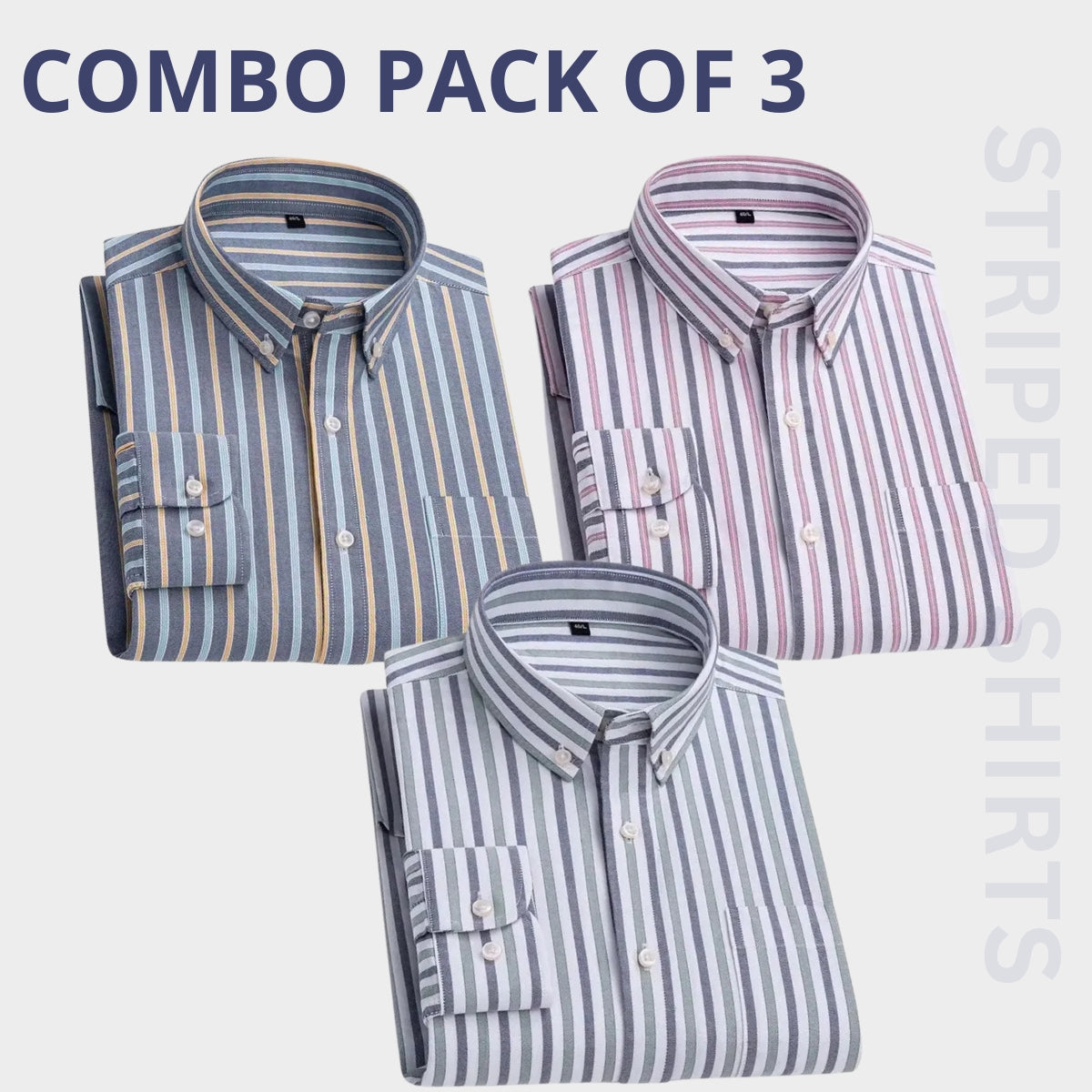 Premium Full Sleeves Striped Shirt 100% High Quality Combo Pack Of 3