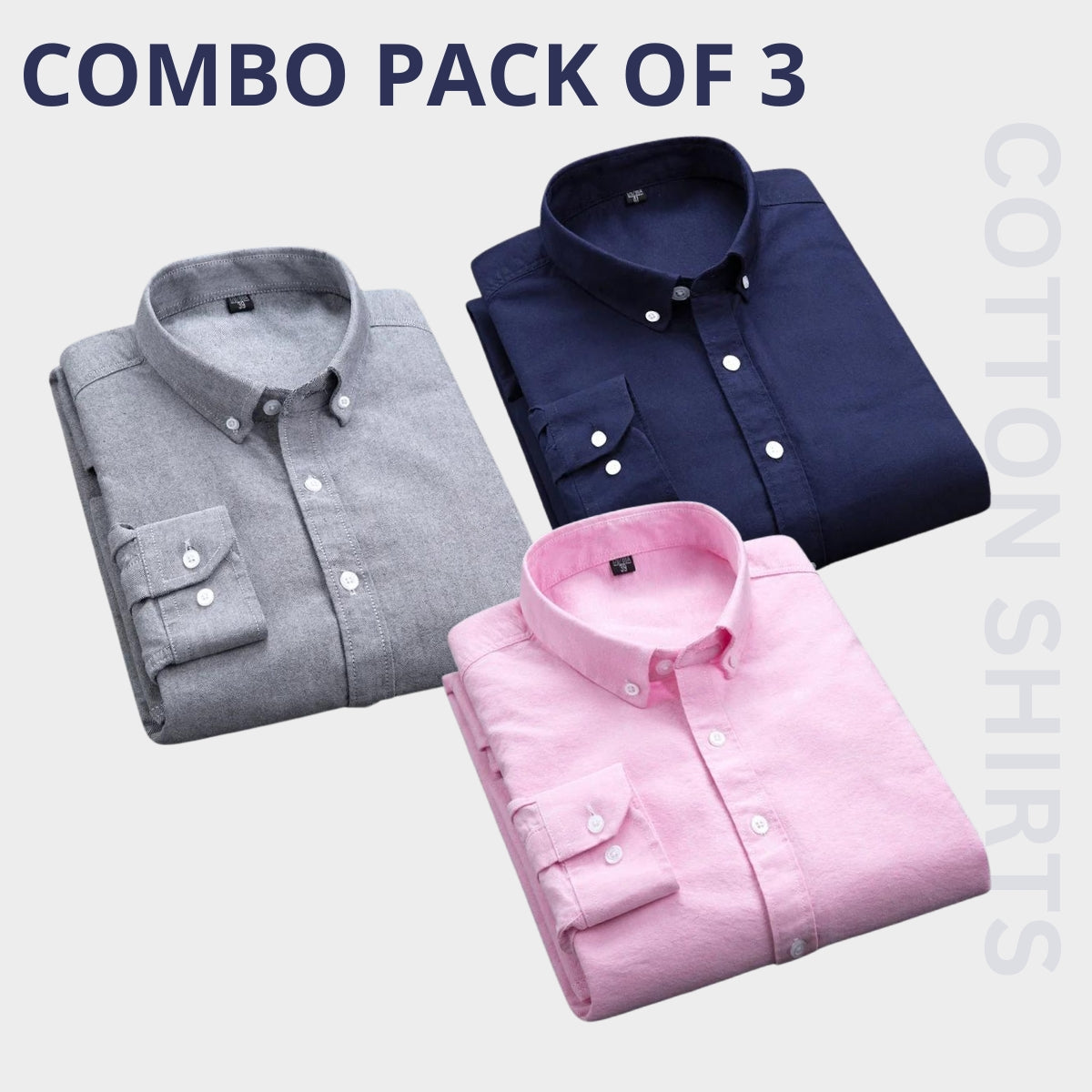 Plain Cotton Full Sleeves Men's Premium Shirts- Pack of 3