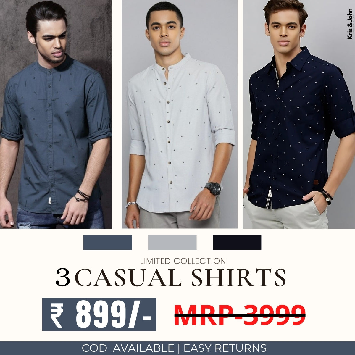 Stylish Branded Casual Shirts with Full Sleeves and Chinese Collar