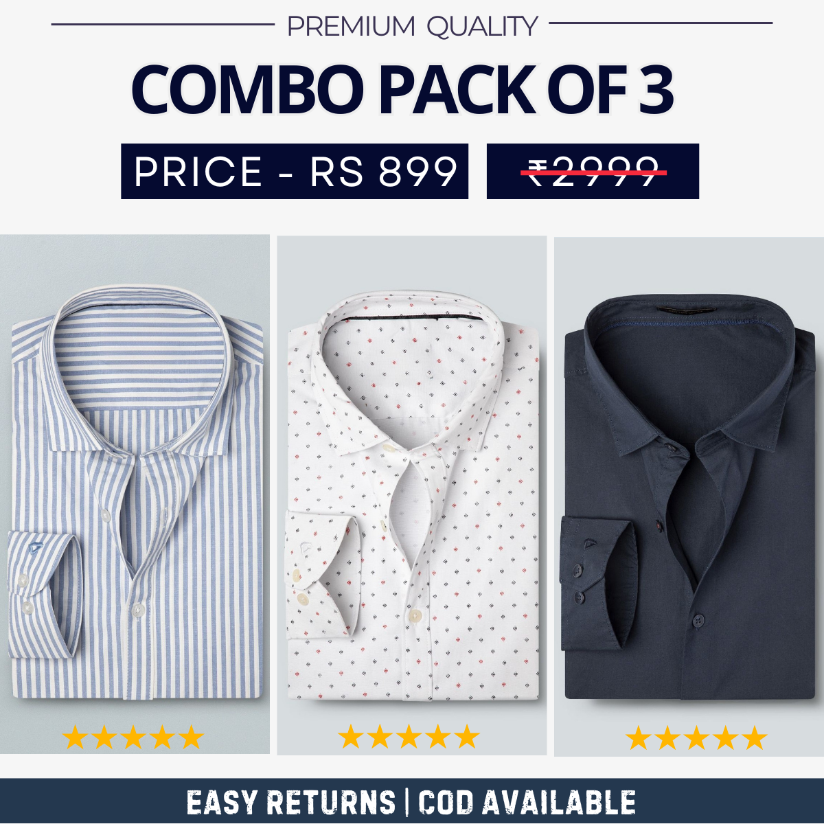 Combo Pack of 3 Men's Formal Shirts - Stylish & Versatile Collection