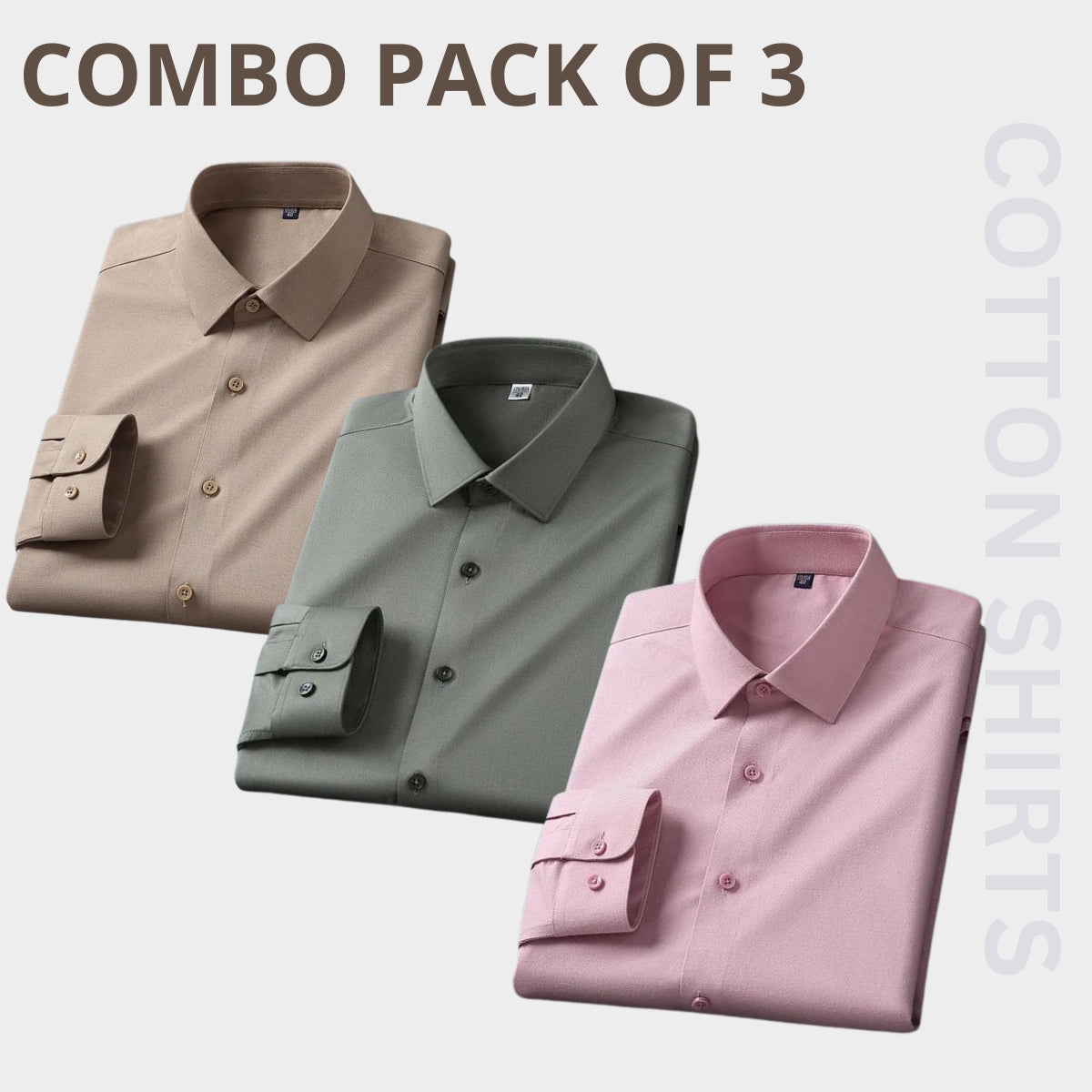 Plain Cotton Full Sleeves Men's Premium Shirts- Pack of 3