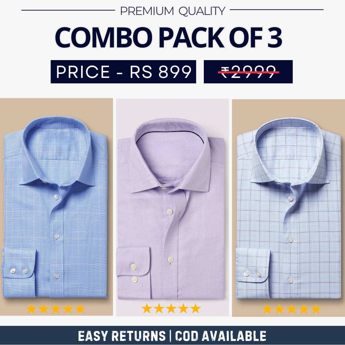 Combo Pack of 3 Men's Formal Shirts - Stylish & Versatile Collection