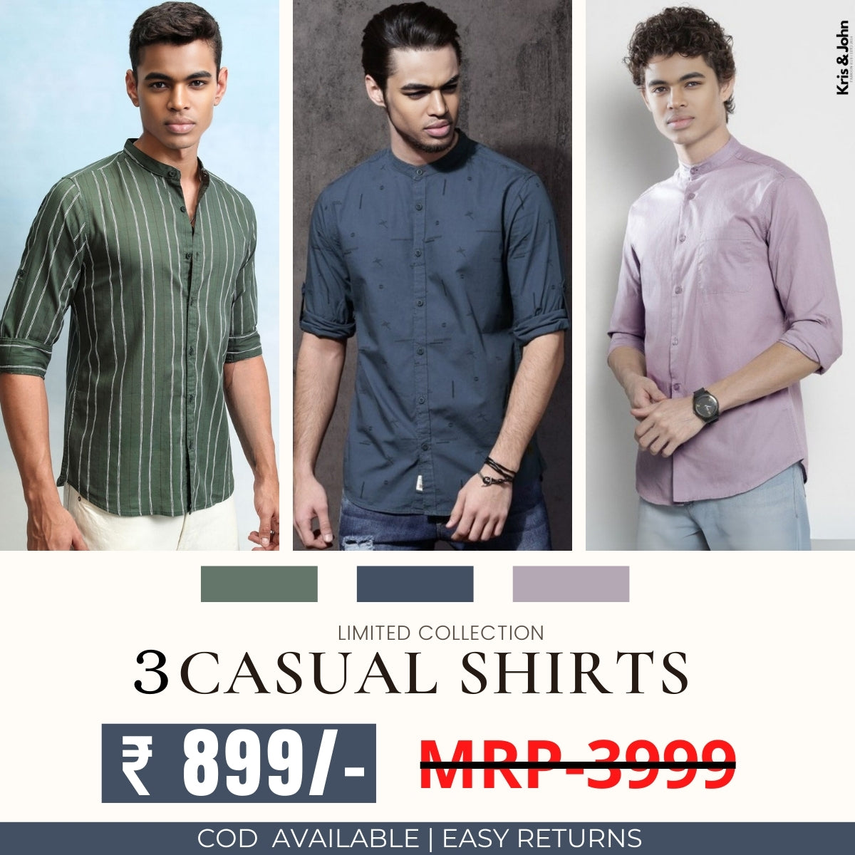 Stylish Branded Casual Shirts with Full Sleeves and Chinese Collar