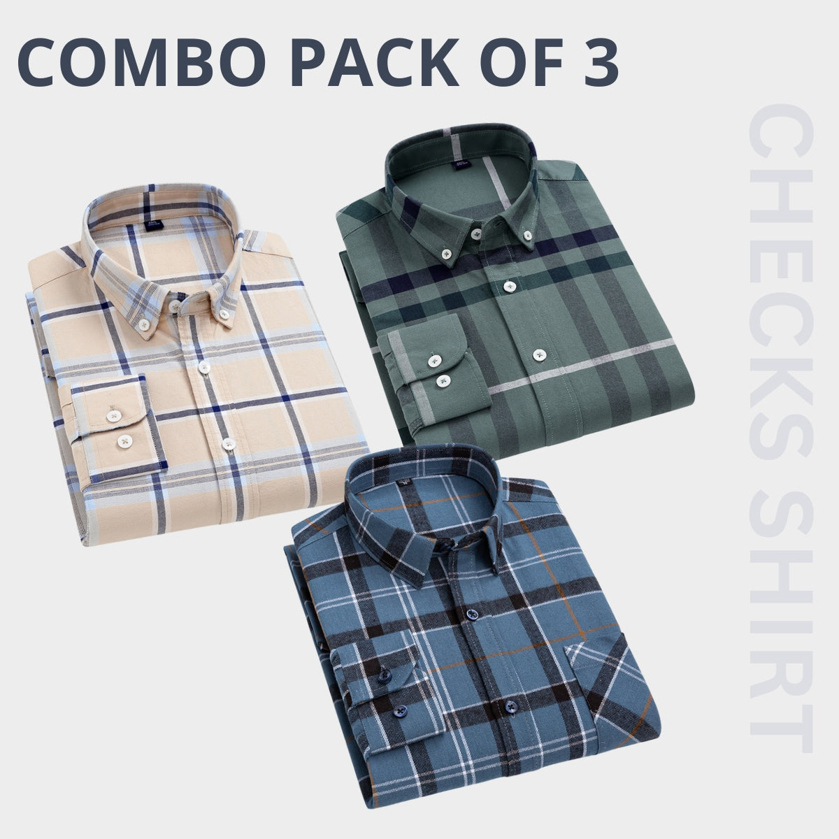 Check Cotton Full Sleeves Men's Premium Shirts- Pack of 3