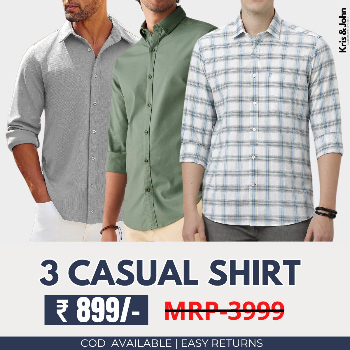 Triple the Style: Men's Cotton Casual Shirts - Pack of 3