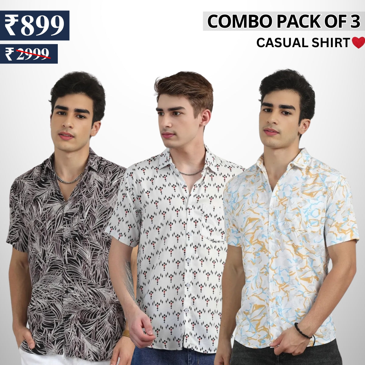 Pack Of 3 Trendy Half Sleeve Shirts - Men's Casual Wear