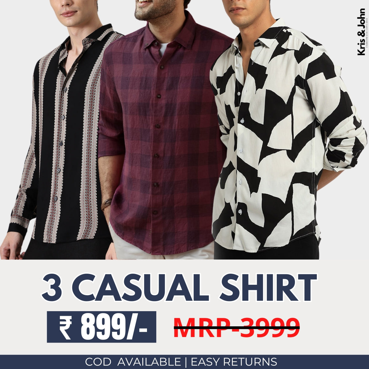 Triple the Style: Men's Cotton Casual Shirts - Pack of 3