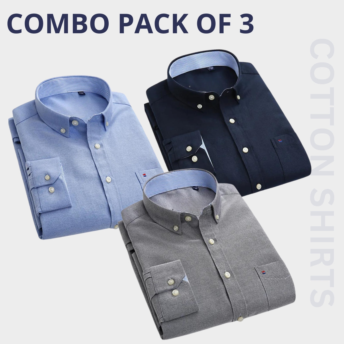 Plain Cotton Full Sleeves Men's Premium Shirts- Pack of 3