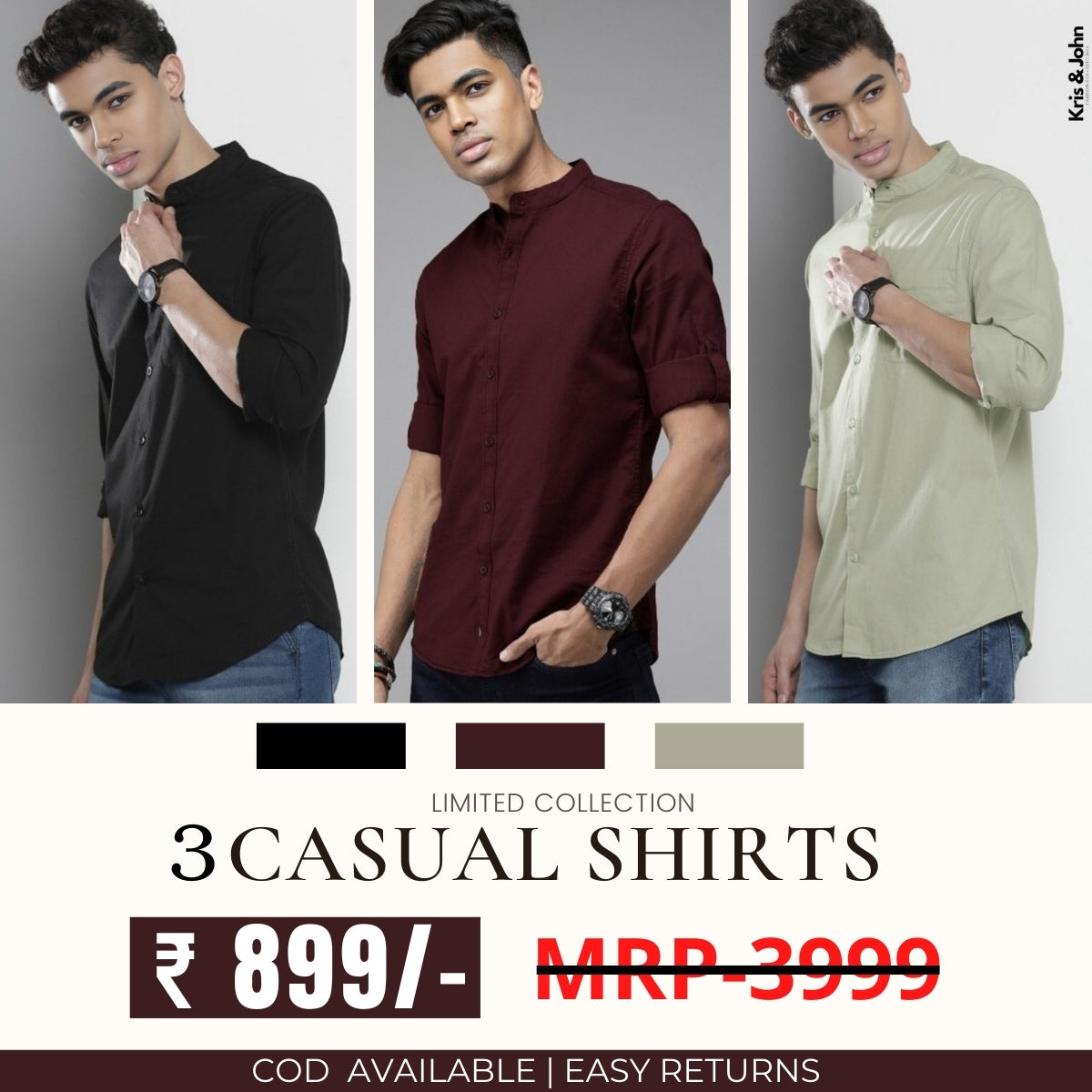 Stylish Branded Casual Shirts with Full Sleeves and Chinese Collar