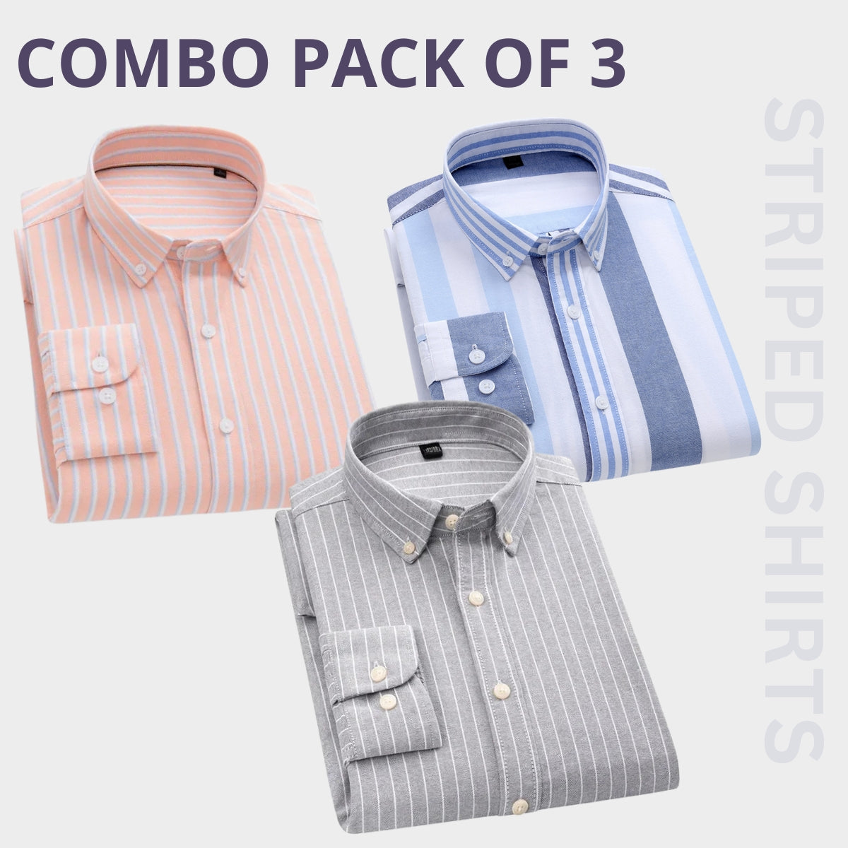 Premium Full Sleeves Striped Shirt 100% High Quality Combo Pack Of 3