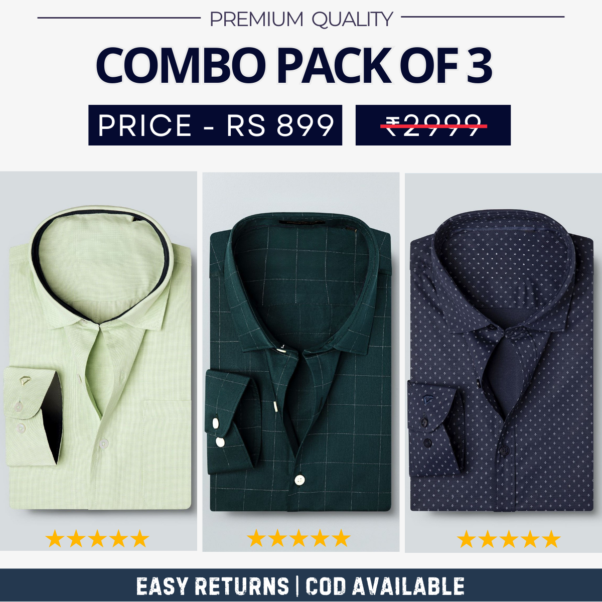 Combo Pack of 3 Men's Formal Shirts - Stylish & Versatile Collection