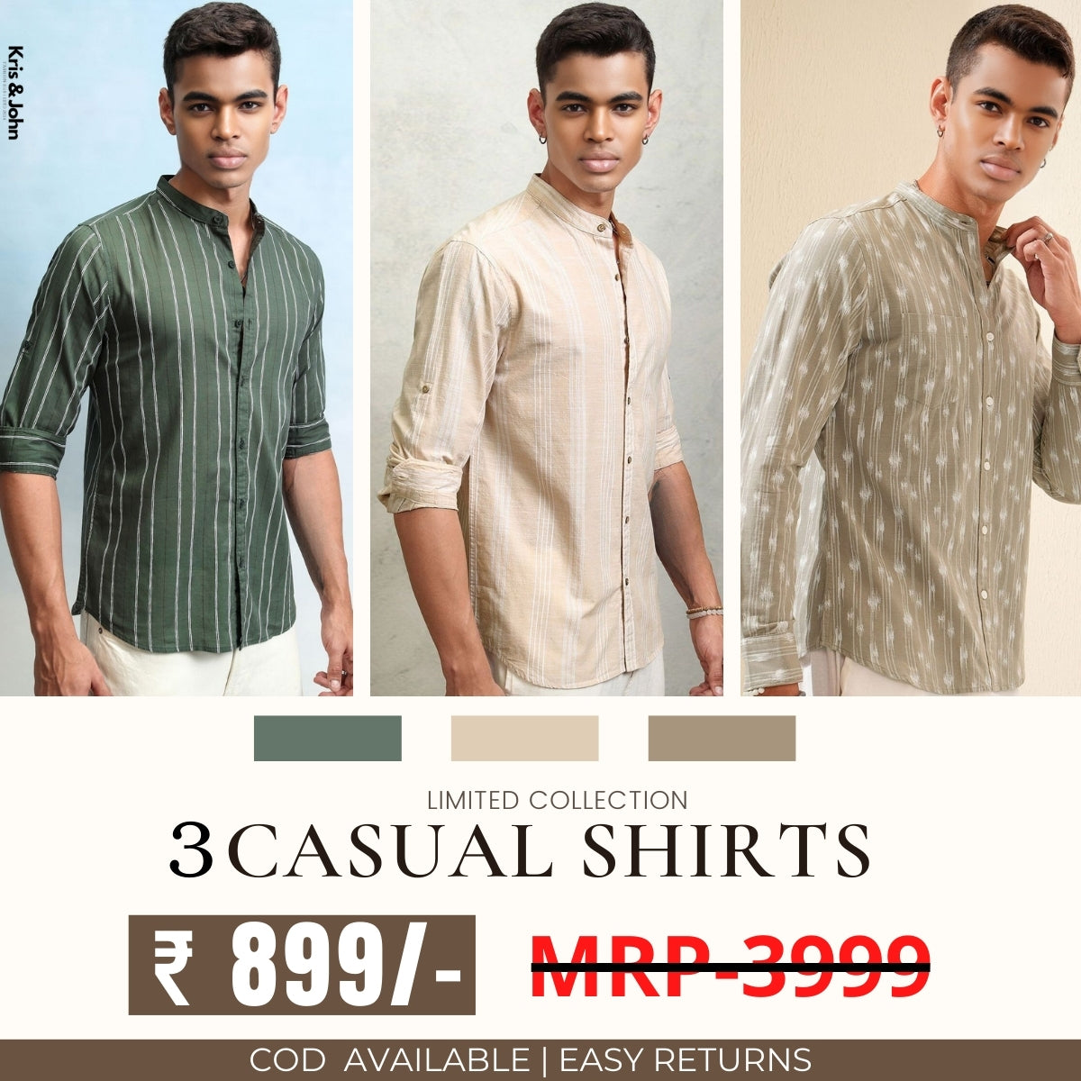 Stylish Branded Casual Shirts with Full Sleeves and Chinese Collar