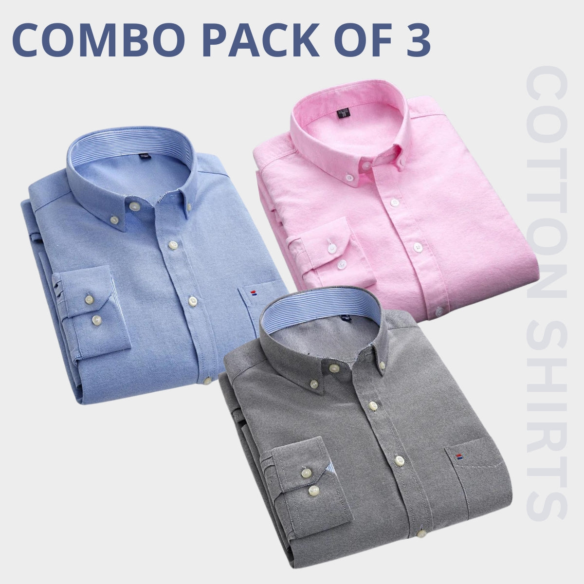 Plain Cotton Full Sleeves Men's Premium Shirts- Pack of 3