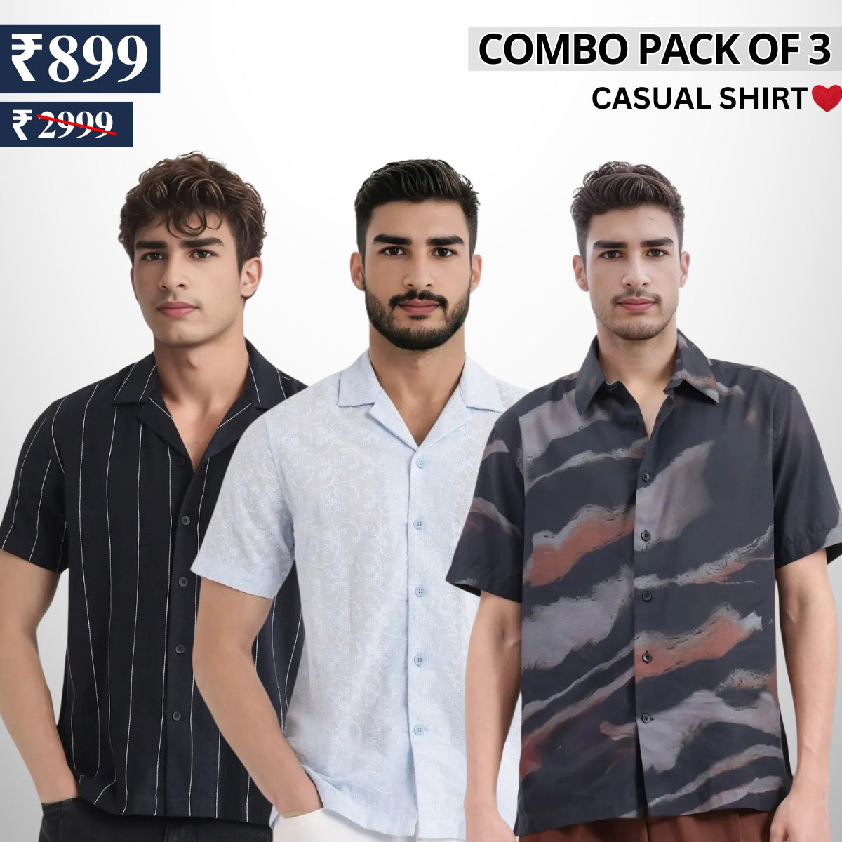 Pack Of 3 Trendy Half Sleeve Shirts - Men's Casual Wear