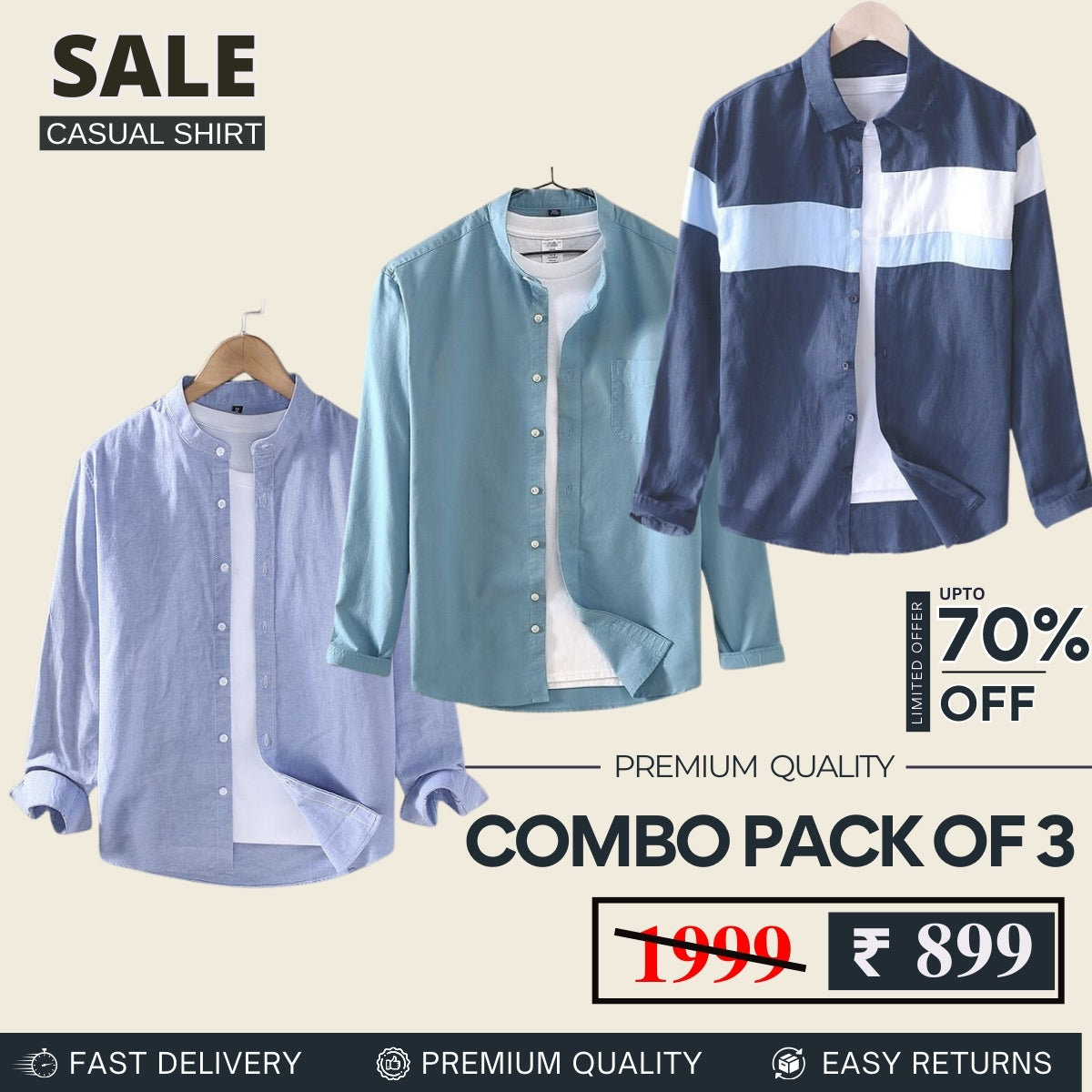 Combo Pack 3 Sets of Men's Casual Cotton Shirt -C05