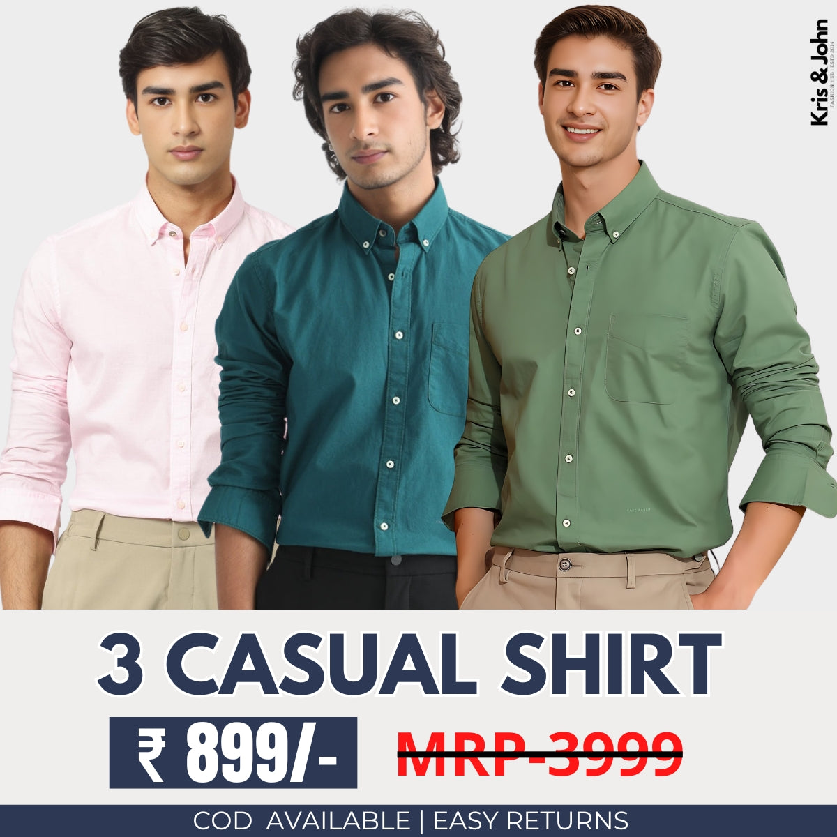 Triple the Style: Men's Cotton Casual Shirts - Pack of 3