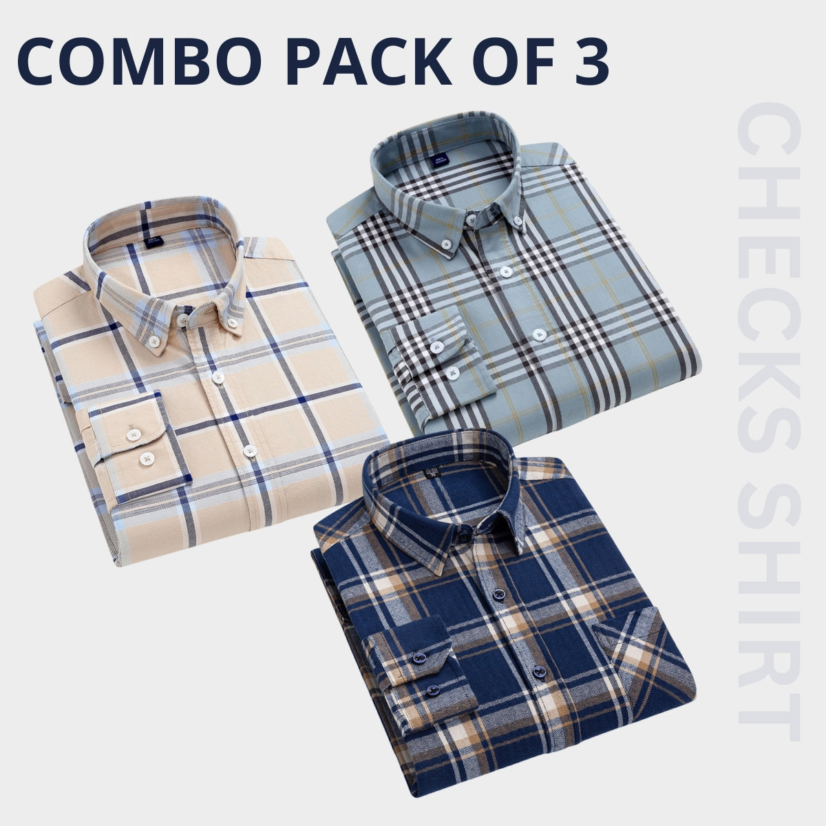 100 % Cotton Full Sleeves Men's Premium Shirts- Pack of 3