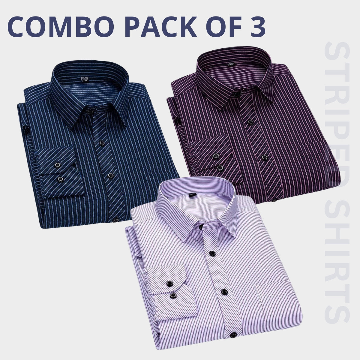 Premium Full Sleeves Striped Shirt 100% High Quality Combo Pack Of 3