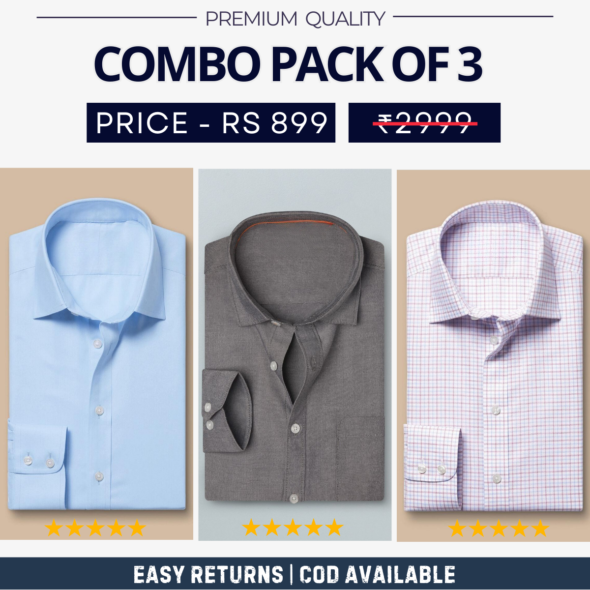 Combo Pack of 3 Men's Formal Shirts - Stylish & Versatile Collection