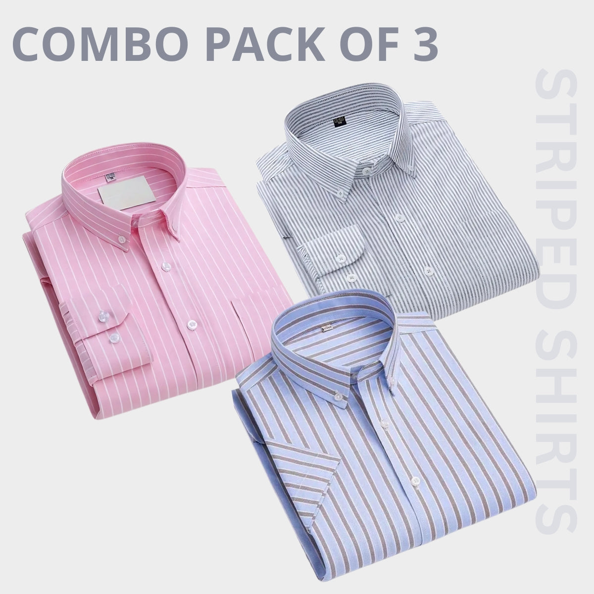 100 % Cotton Full Sleeves Men's Premium Striped Shirts- Pack of 3